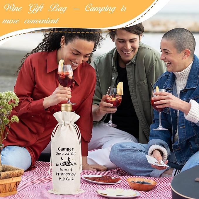 Wxiben Camping Gifts for Women Men - Campers Wine Gift Bag Gifts for Camper Lovers Fun Camping Stuff Camp Gifts for Girls Camper Survival Kit Wine Bag for Champagne Travel Outdoor Holiday Party Favor