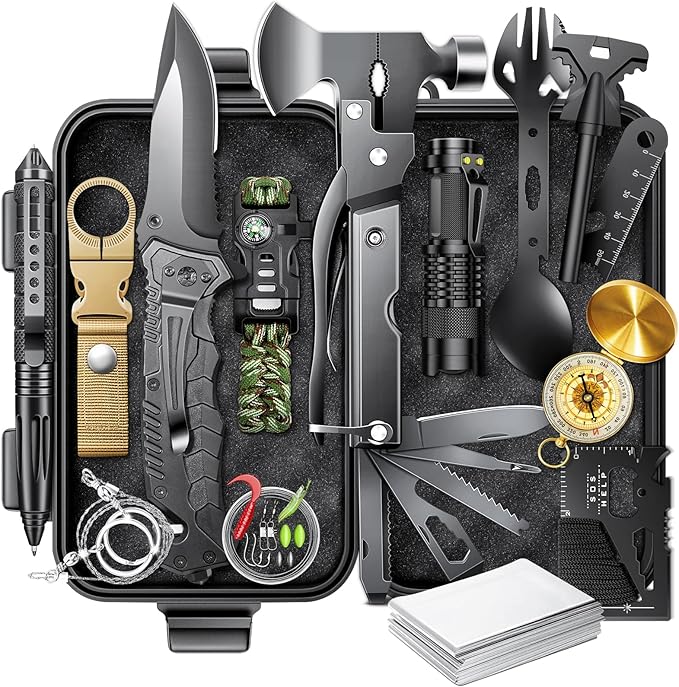 Gifts for Men-Christmas | 21-in-1 Survival Gear & Camping Accessories | Fishing & Hunting Equipment | Unique Birthday Gift for Husband, Dad | Stocking Stuffers & White Elephant Party Gifts