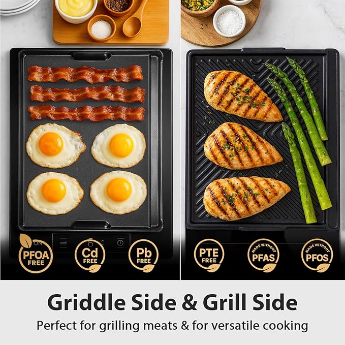 Utheer Stove Top Griddle for Gas & Electric Stove — Flat Top Nonstick Reversible Grill & Griddle Pan for Stovetop Cooking, Lightweight Cast Aluminum, PFAS-Free Ceramic Nonstick, 16.3″ × 13″