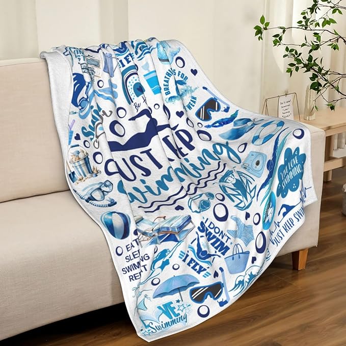 Swimming Blanket Merch Soft Cozy Flannel Swimming Sports Theme Throw Blanket Decor Bedding Gifts for Girls Women Kids Adults 80"x60"