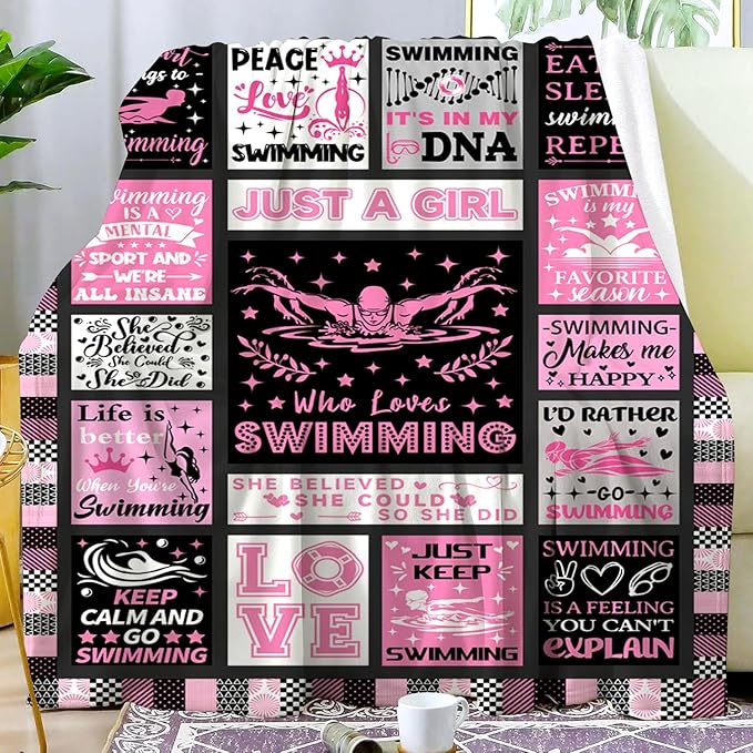 Swimming Gifts for Swimmers Girls Swimming Blanket Throw Plush Stuff Swim Team Bedding Merch Swim Blanket for Girls Swimmers Women Kids Teen Birthday Party Decorations 50"X40"