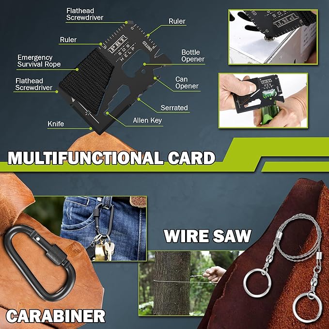 Survival Kit 17 in 1, Survival Gear and Supplies for Adult Teen Men, Survival Case, 2025 Xmas Holiday Surprise Gift for Fishing Hunting Camping Outdoor Adventure Gifts for Men Christmas