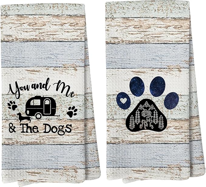 You and Me and The Dogs Camping Kitchen Towels,Camping Dish Towel, Dog Kitchen Towels, Campers Gifts for Women Men, RV Decor, Campsite Decor, Camping Supplies for RV Campers 16x24 Inch Set of 2（camp2）