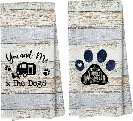 You and Me and The Dogs Camping Kitchen Towels,Camping Dish Towel, Dog Kitchen Towels, Campers Gifts for Women Men, RV Decor, Campsite Decor, Camping Supplies for RV Campers 16x24 Inch Set of 2（camp2）