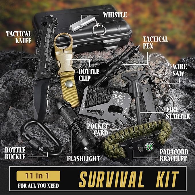 Gifts for Men Dad Husband Him Fathers Day, Survival Kit, Emergency Survival Gear and Equipment 14 in 1, Anniversary Birthday Gifts for Him Boyfriend, Hunting Fishing Camping Accessories, Cool Gadget