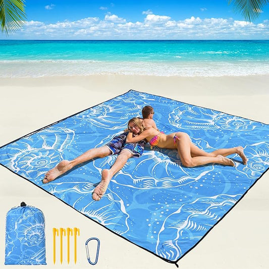 WIWIGO Beach Blanket Waterproof Sandproof Beach Mat 79" X 83"/10'x9'for 2-8 Adults Quick Drying Outdoor Picnic Mat Beach Accessories for Travel, Camping, Hiking