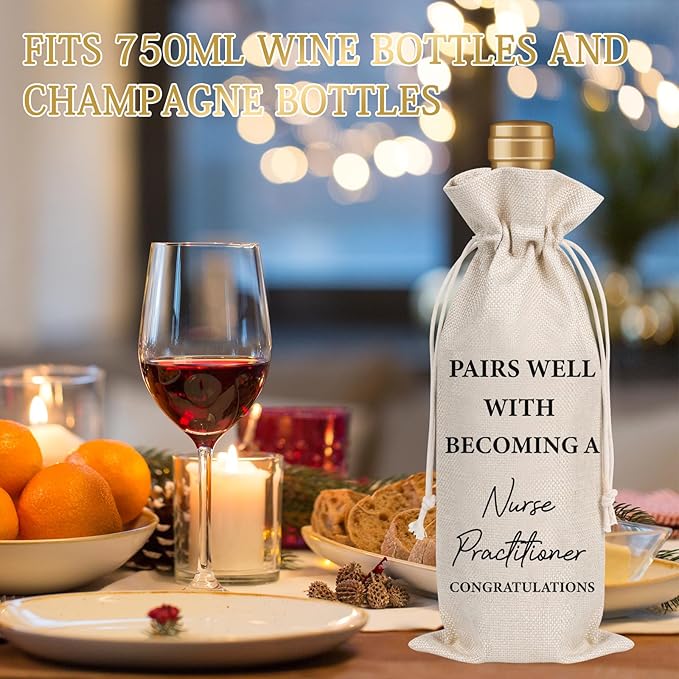 Wxiben Nurse Practitioner Gifts for Women - Nurses Graduation Gift Wine Bag Nurse Week Gift Nurses Appreciation Gifts Soft Burlap Wine Gift Bags for Nursing School Doctor Nurse Practitioner