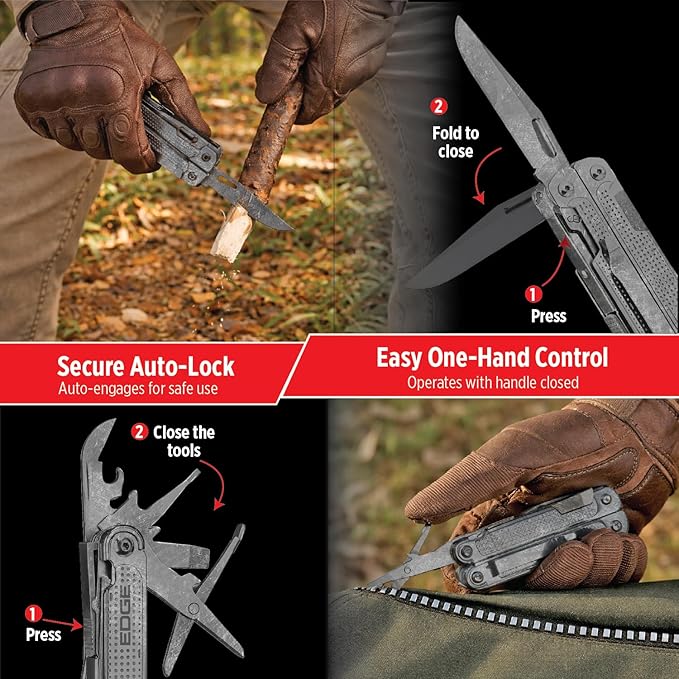 EDGE Multi-Tool Pliers, 14-in-1 Stainless Steel Multitool with Knife, Saw, Scissors, Wire Cutter & Screwdriver Bits, Compact Folding Pocket Tool for Camping, Survival, Fishing & Car Emergency (Black)