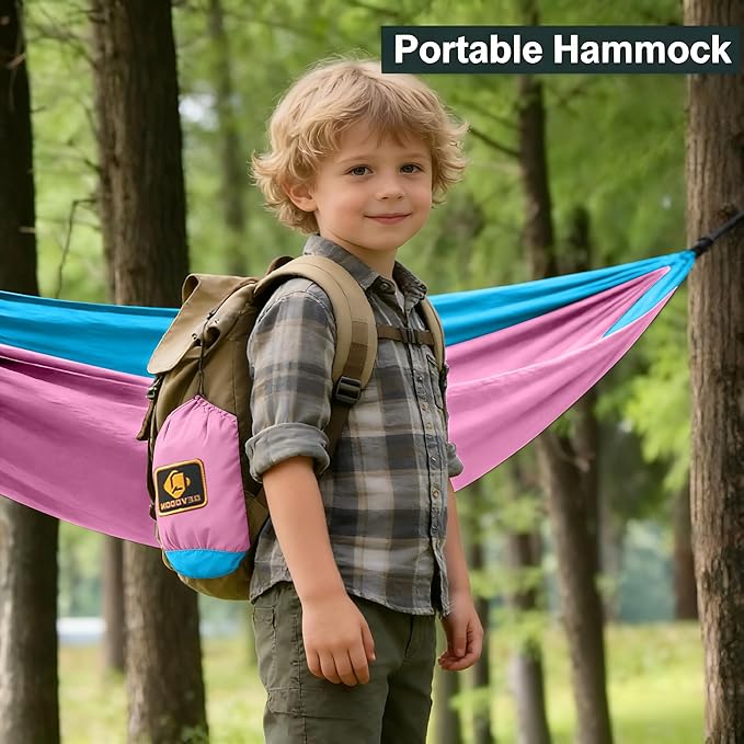 Kids Hammock, Camping Hammock with Mosquito Net, Lightweight Nylon Portable Hammock with 10ft Tree Straps,Hammocks for Travel Hiking Backpacking Beach Patio