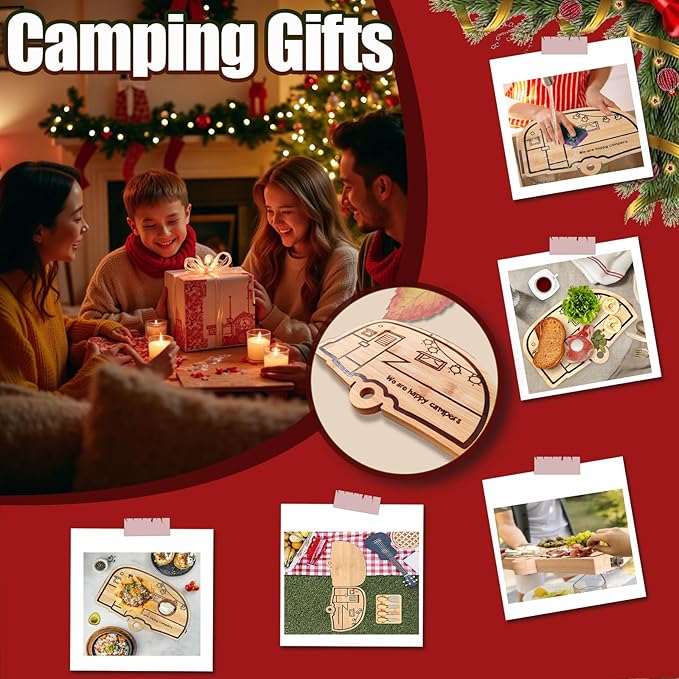 RV Cutting Board Campsite Retro Happy Camper Bamboo Wood Camper Chopping Board Perfect Funny Serving Tray for Vegetables Fruit Cheese, RV Camper gifts,Home Deco