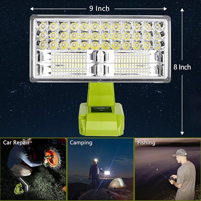 Choerinton 4200LM LED Work Light Compatible with Ryobi 18V Battery, 40W Cordless Jobsite Light Outdoor Floodlight with USB Charging Ports, Flashlight for Car Repair, Camping, Hiking, Garage, Emergency