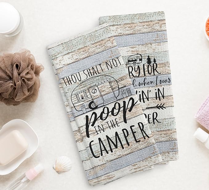 Thou Shalt not P in The Camper Kitchen Towels and Dishcloths Sets of 2,Campsite Cabin RV Drying Cloth Hand Towels Tea Towels for Bathroom Kitchen,Campers Camping Lovers Gifts,16×24 inches