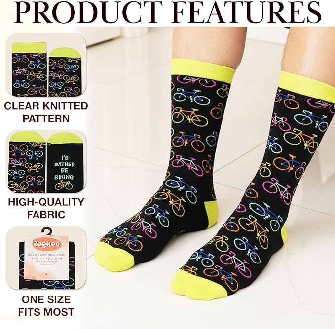 ZAGKOO Funny Sports Socks for Men, Women - Biking, Hiking, Skiing, Basketball, Pickleball, Disc Golf Socks - Christmas Gifts
