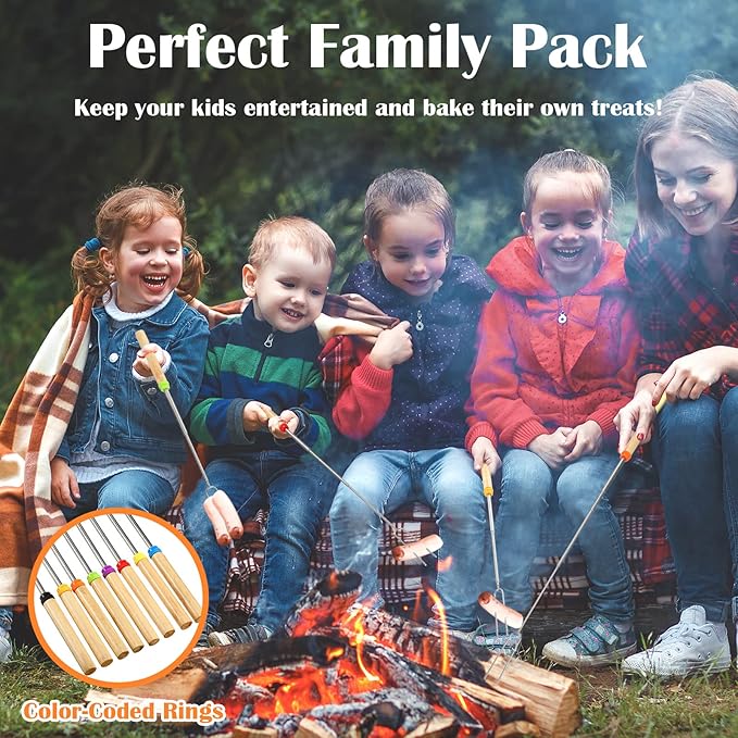 40 Pack 32 Inch Marshmallow Roasting Sticks Bulk, Smores Skewers for Fire Pit Kit, Hot Dog Camping Skewers Accessories Campfire Marshmellow Extendable Forks Bbq Tools Smores Sticks