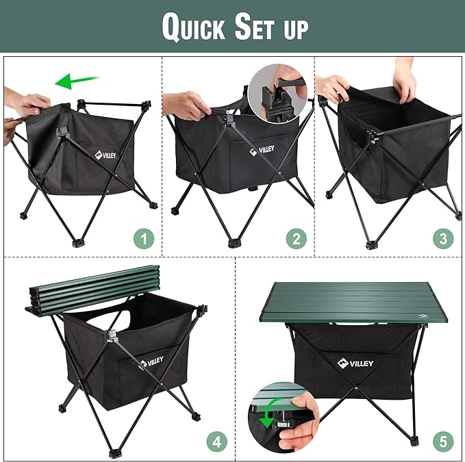 VILLEY Portable Camping Side Table, Ultralight Aluminum Folding Beach Table with Carry Bag for Outdoor Cooking, Picnic, Camp, Boat, Travel
