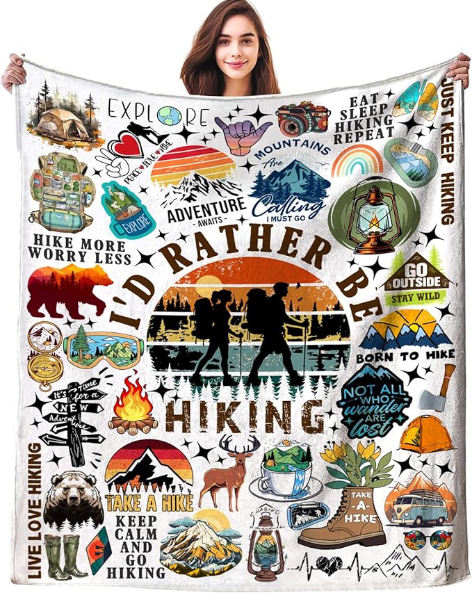 Hiking Blanket Hiking Gifts for Women Men Stuff Plush Blankets and Throws Hiking Gifts for Men Women Boys Teens Hiking Lovers Birthday Party Decorations Camping Fishing 50"X40"