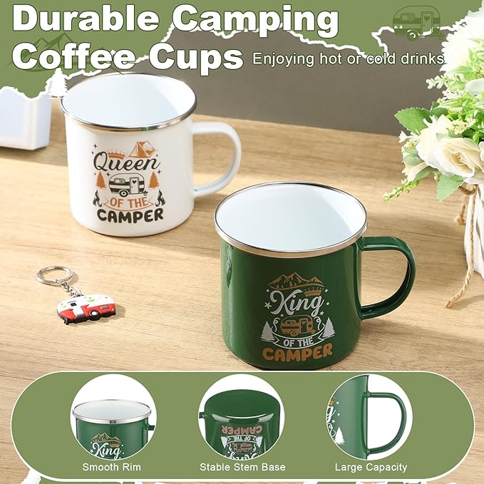 Patelai 6 Pcs Camping Gift Set RV Gifts for Couple Includes 17 oz Stainless Steel Wine Tumblers Unisex Crew Socks Keychains Outdoor Gifts for Women Men Picnics Hiking RV(Stylish)