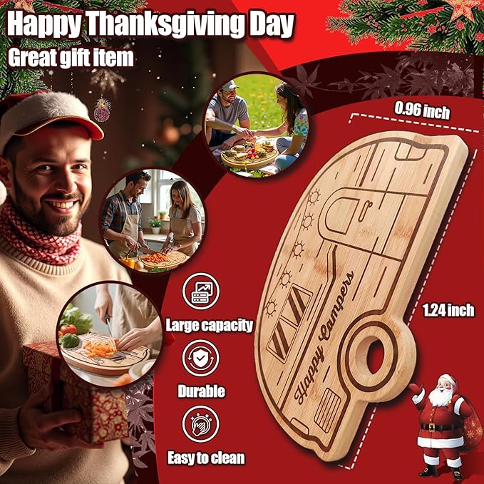 Large Camper Cutting Board, Wood Cutting Board For Kitchen Serving tray and Chopping Board, Unique RV Gifts kitchen Essentials for Women, Bamboo Camping Gifts for Women for Holiday Camping Gift