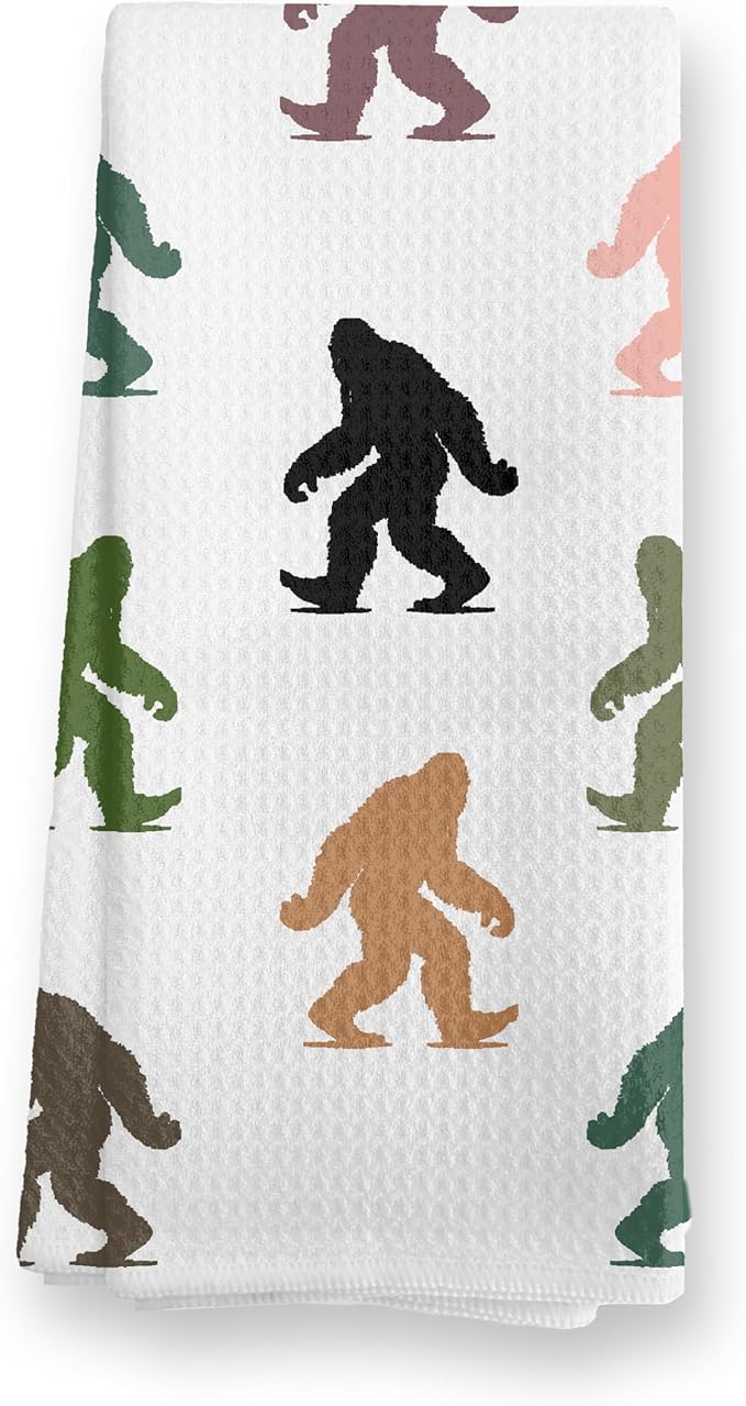 Abstract Retro Sasquatch Kitchen Towels, Sasquatch Gifts Dish Tea Towels for Kitchen Decor, Gifts for Hiking Camping Lovers Hand Towel for Bathroom Decor, 16x24 Inch,C085-MJ-ZH