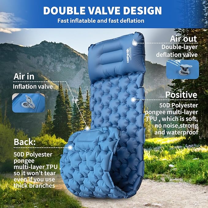 HiiPeak Sleeping Pad for Camping- Ultralight Inflatable Sleeping Mat with Built-in Foot Pump & Pillow, Upgraded Compact Camping Air Mattress for Tent, Backpacking, Hiking