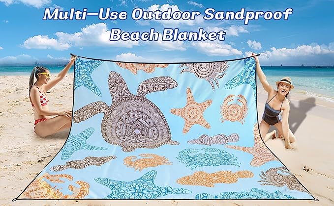 WIWIGO Beach Blanket Waterproof Sandproof Beach Mat 79" X 83"/10'x9'for 2-8 Adults Quick Drying Outdoor Picnic Mat Beach Accessories for Travel, Camping, Hiking