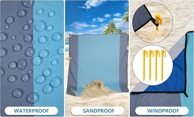 WIWIGO Beach Blanket Waterproof Sandproof Beach Mat 79" X 83"/10'x9'for 2-8 Adults Quick Drying Outdoor Picnic Mat Beach Accessories for Travel, Camping, Hiking