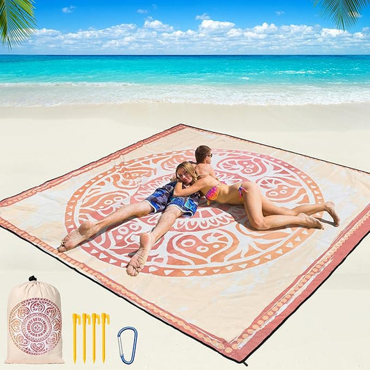 WIWIGO Beach Blanket Waterproof Sandproof Beach Mat 79" X 83"/10'x9'for 2-8 Adults Quick Drying Outdoor Picnic Mat Beach Accessories for Travel, Camping, Hiking