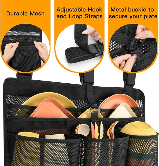 Xxerciz Camping Dish Drying Bag Collapsible Dish Drying Rack, Portable Mesh Dinnerware Drainer Organizer for RV Campers Travel Trailers Space Saving Camping Kitchen Storage Rack