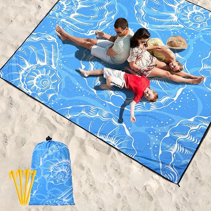 WIWIGO Beach Blanket Waterproof Sandproof Beach Mat 79" X 83"/10'x9'for 2-8 Adults Quick Drying Outdoor Picnic Mat Beach Accessories for Travel, Camping, Hiking