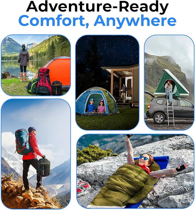 SereneLife Backpacking Sleeping Bag Camping Gear-Double Sleeping Bag For Adults/Teens W/2 Pillows,Bag-Outdoor Lightweight Weather Proof Sleeping Bags For Camping,Backpacking,Hiking-SereneLife SLSBX9