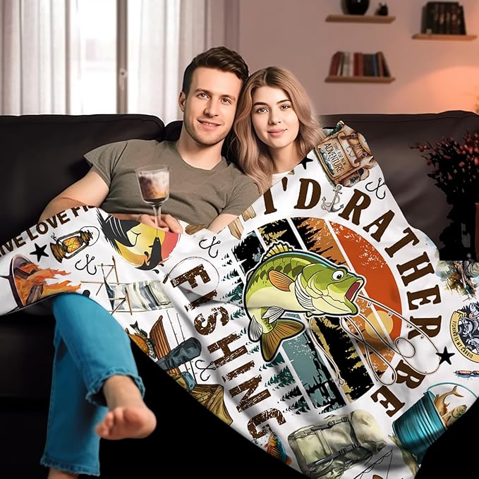 Fishing Blanket Fishing Gifts for Men Stuff Plush Fish Blankets and Throws Fishing Gifts for Fisherman Fishing Lovers Men Women Boys Teens Birthday Party Decorations Camping Hiking 50"X40"