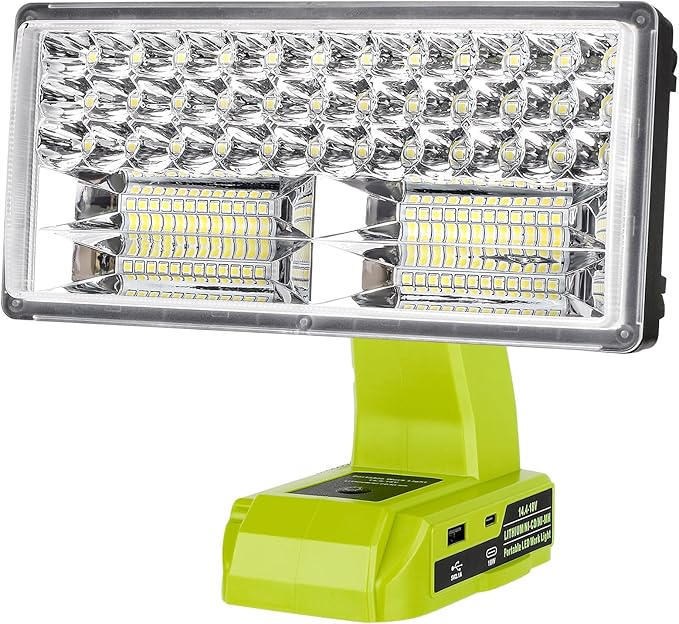 Choerinton 4200LM LED Work Light Compatible with Ryobi 18V Battery, 40W Cordless Jobsite Light Outdoor Floodlight with USB Charging Ports, Flashlight for Car Repair, Camping, Hiking, Garage, Emergency