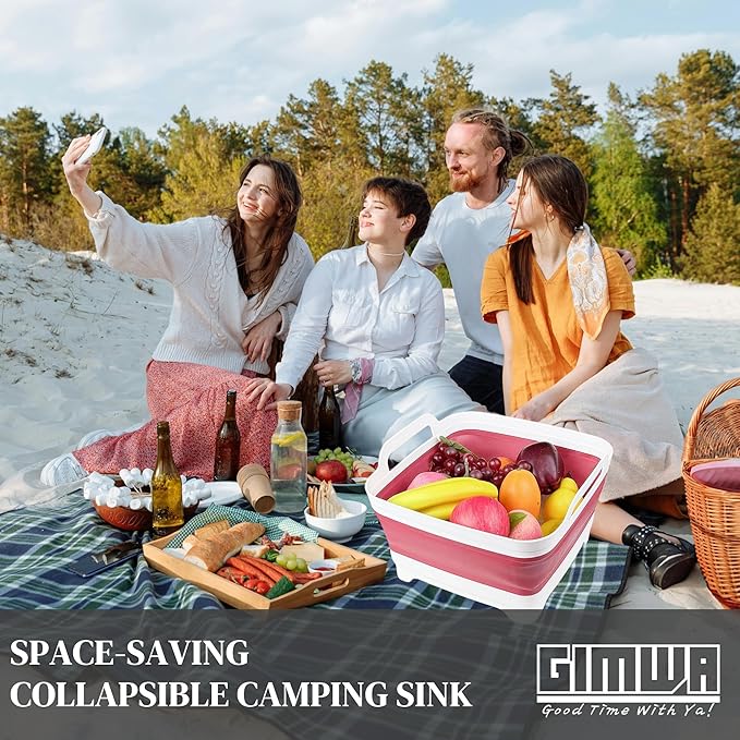 GIMWA Collapsible Wash Basin for Baby Bottles - 2.4 Gallons Portable Dish Basin for RV Camping Sink, Space-Saving Dish Tub For Bottle Washing (Viva Magenta)