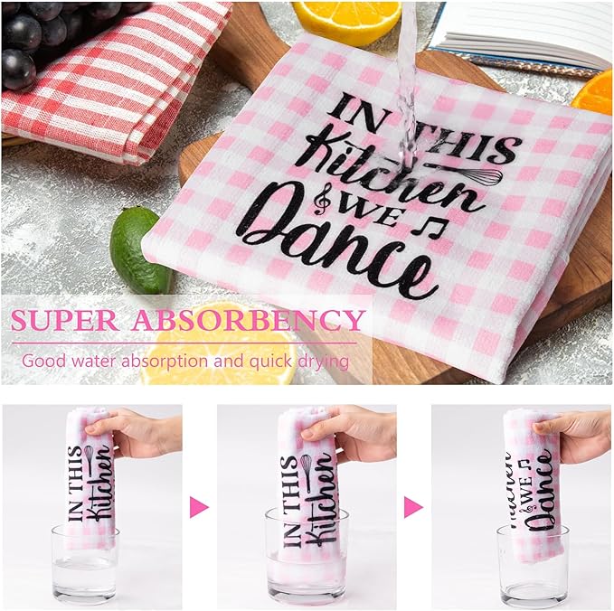 R HORSE Cute Pink Kitchen Towel Set 5Pcs Pink Check Kitchen Dishcloth Absorbent Funny Cleaning Dishcloth Bar Hand Towel Kitchen Holiday Decorations Gift for Hostess Mom Women Housewarming