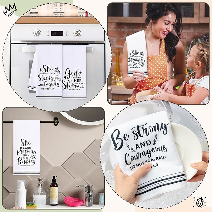 R HORSE Religious Christian Kitchen Dish Towel - 5Pcs Bible Verse Cleaning Dishcloth Inspiration Scripture Absorbent Bar Quick Dry Hand Towel Tea Towels Xmas Gift for Women Men Housewarming Decor
