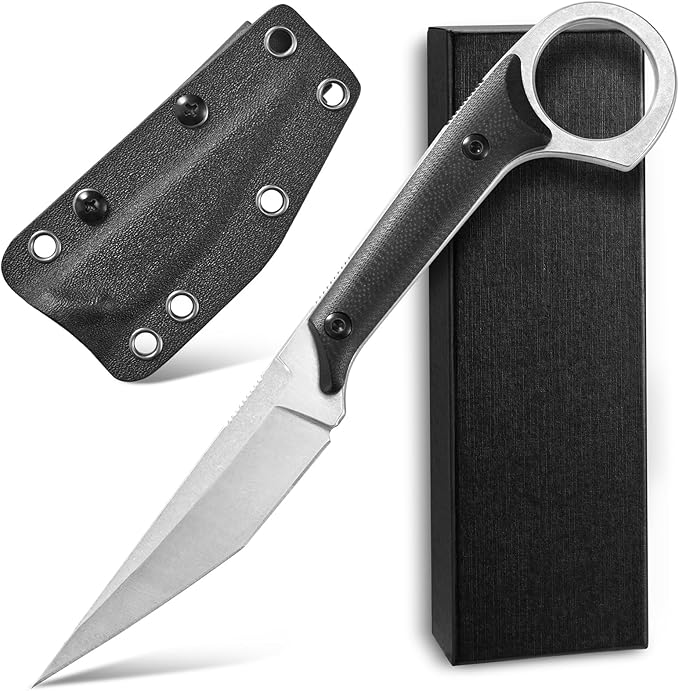 Ccanku C1140 Fixed Blade Knife, D2 Blade G10 Handle Claw Knife for Outdoor,EDC Tool, Survival, Hiking, Camping(Silver)