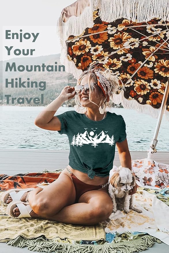 Happy Camp T-Shirt Women Hiking Mountain Adventure Novelty Workout Funny Saying Cute Graphic Athletic Shirt