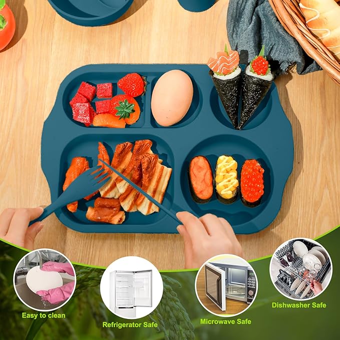 24 Pcs Wheat Straw Dinnerware Cutlery Set for Aldult Including Divided Plates Microwave Dishwasher Safe Bowl Unbreakable Tableware Straw Cutlery Spoon Knife Fork(Bright Color)