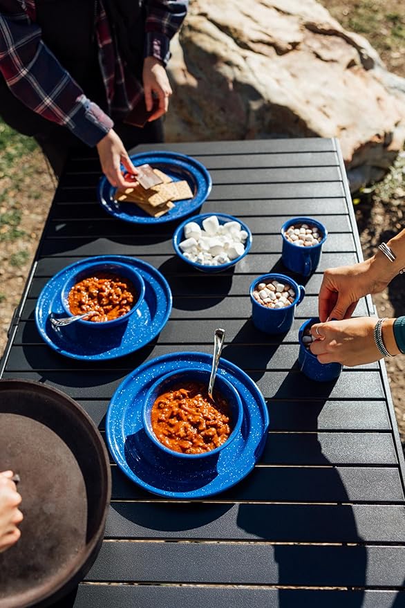 4-Person Enamelware Dining Set for Camping and Backpacking - Camping Gear Essentials for Camping and Backpacking by Caddis Sports