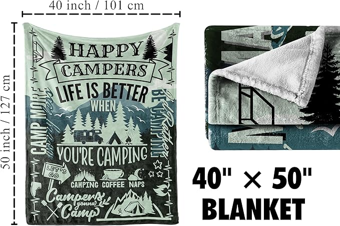 InnoBeta Camping Gifts for Women Men Lovers Throw Blanket, Happy Campers Decor Outdoor, RV Campsite Travel Hiking 40" x 50" - Happy Campers