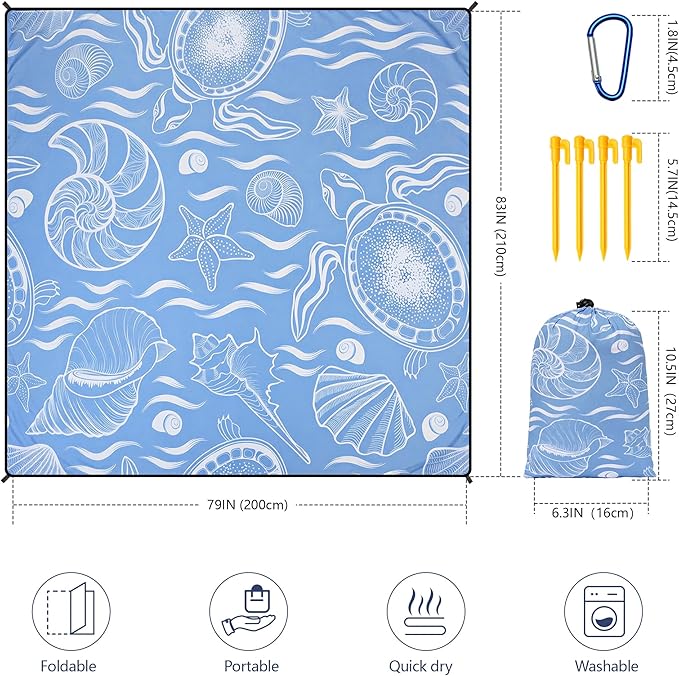 WIWIGO Beach Blanket Waterproof Sandproof Beach Mat 79" X 83"/10'x9'for 2-8 Adults Quick Drying Outdoor Picnic Mat Beach Accessories for Travel, Camping, Hiking