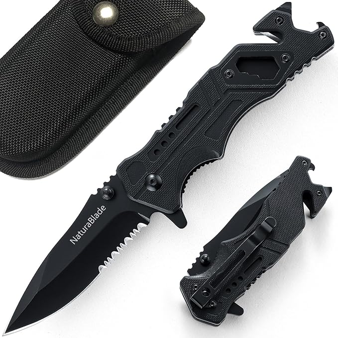 Folding Pocket Knife 440 Stainless Steel G10 Handle,EDC for Men with Seatbelt Cutter,Glass Breaker,Outdoor Camping Hiking Survival Gift