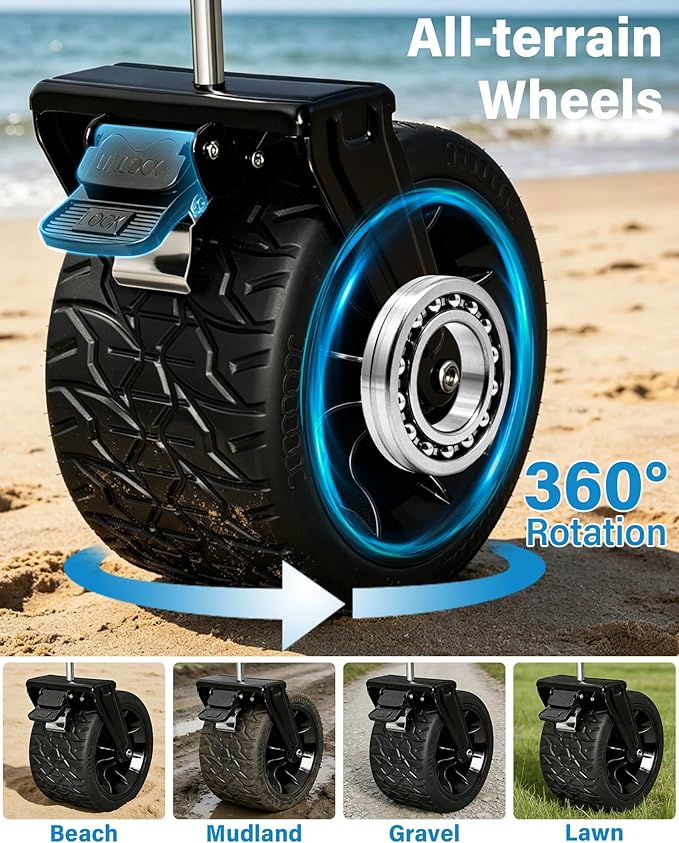 600LBS Beach Wagons Carts Foldable for Sand, Heavy Duty Collapsible Wagon with Brakes & All-Terrain Big Wheels, Large Foldable Folding Wagons for Beach Camp Sports Grocery, Portable
