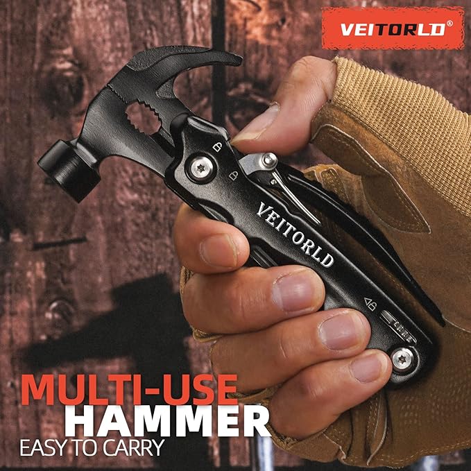 VEITORLD All in One Tools Mini Hammer Multitool, Fathers Day, Unique Gifts for Men Dad Husband, Birthday Camping Gifts Ideas for Him Grandpa Boyfriend Women, Cool Camping Hunting Gadgets