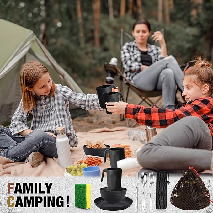 Scout Camping Mess Kit for Person Boy Scout Dishes Set Girl Scout Mess Kit with Mesh Bag Reusable Light Weight Eating Utensils Plastic Camping Cutlery Set for Travel Camp