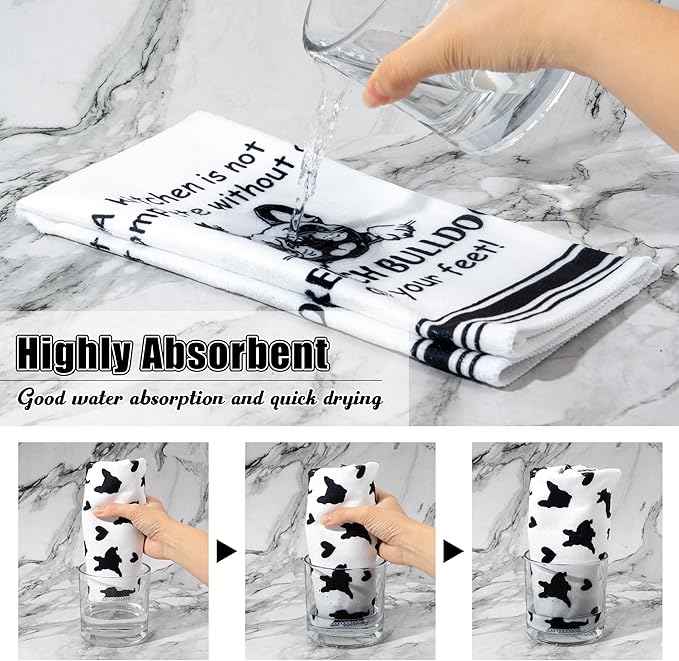 French Bulldog Kitchen Dish Towel - 5Pcs Cute French Bulldog Cleaning Dishcloth Puppy Dog Absorbent Bar Quick Dry Hand Towel Tea Towels for Housewarming Birthday Xmas Gift Bathroom Kitchen Home Decors