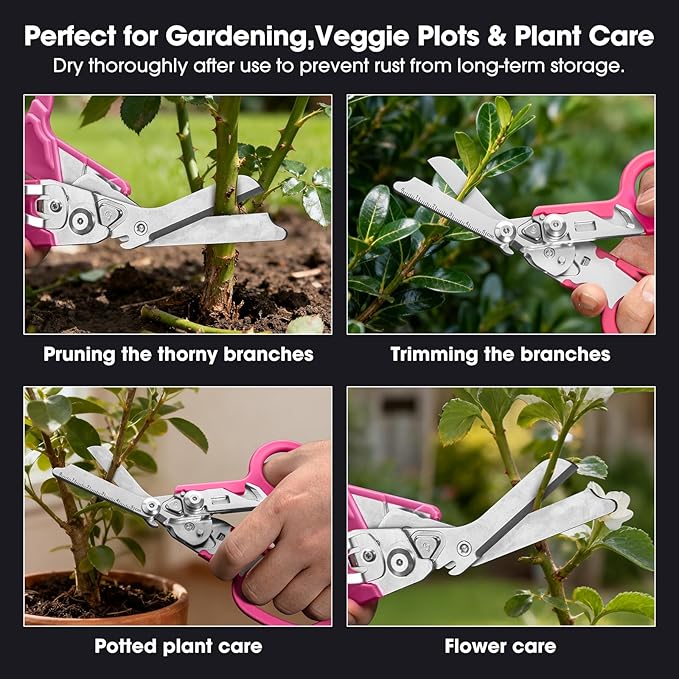Lemasa-6in1 Multi functional Trauma shears, Foldable trauma shear, Nurse's Multi functional Emergency Scissors, Outdoor Tactical Scissors, Pink Trauma shears, Comes with Adjustable Wrench (Pink)