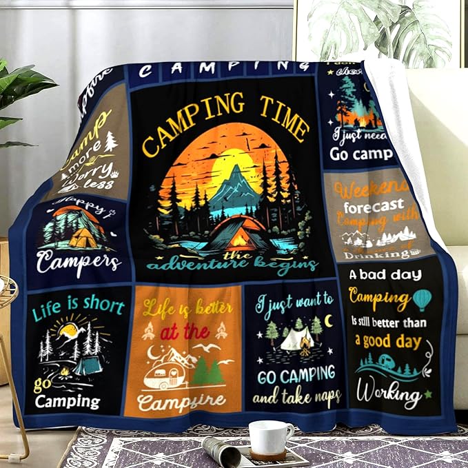 Camping Blanket Gifts for Women Men Camper,Cool Camping Essentials Stuff Throws and Blankets for Camper Outdoor,Best Gifts for Rv Owners Travel Hiking 50"X40"