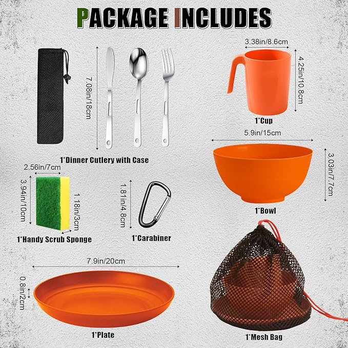 Scout Camping Mess Kit for Person Boy Scout Dishes Set Girl Scout Mess Kit with Mesh Bag Reusable Light Weight Eating Utensils Plastic Camping Cutlery Set for Travel Camp