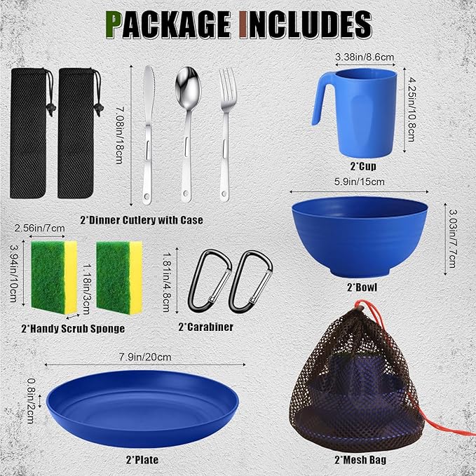 Scout Camping Mess Kit for Person Boy Scout Dishes Set Girl Scout Mess Kit with Mesh Bag Reusable Light Weight Eating Utensils Plastic Camping Cutlery Set for Travel Camp